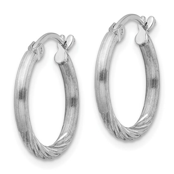 2mm, Satin, Diamond Cut Sterling Silver Hoops - 17mm (5/8 Inch) - Picture 2 of 5